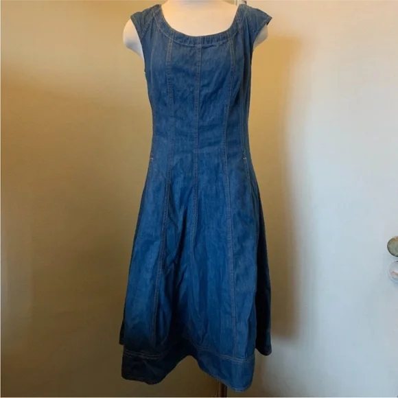 Anthropologie PILCRO Denim Midi Dress Fit N’ Flare Pockets Fitted  Size 6 - Picture 4 of 12